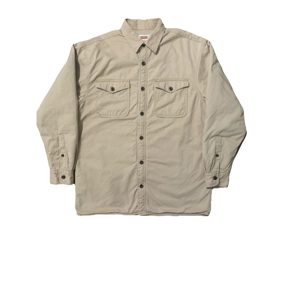 Levi's Canvas Shirt Jacket Mens Medium Khaki Sherpa Lined Workwear Shacket - Picture 1 of 8